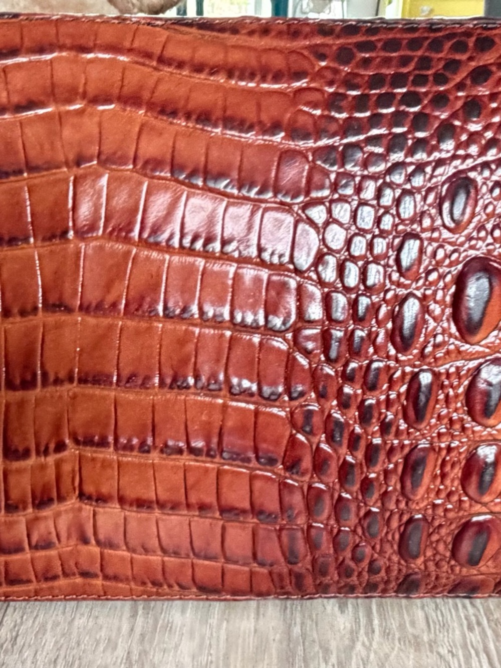 Brahmin Croc-Embossed Leather Tote in Cognac brown with Gold Plate - Picture 11 of 11